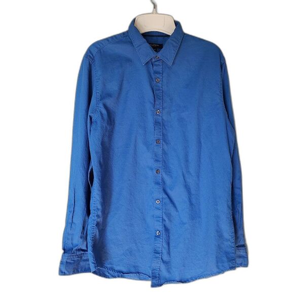 STRUCTURE Men’s Medium Blue Long-Sleeve Dress Shirt | Classic Office Button - Picture 1 of 8